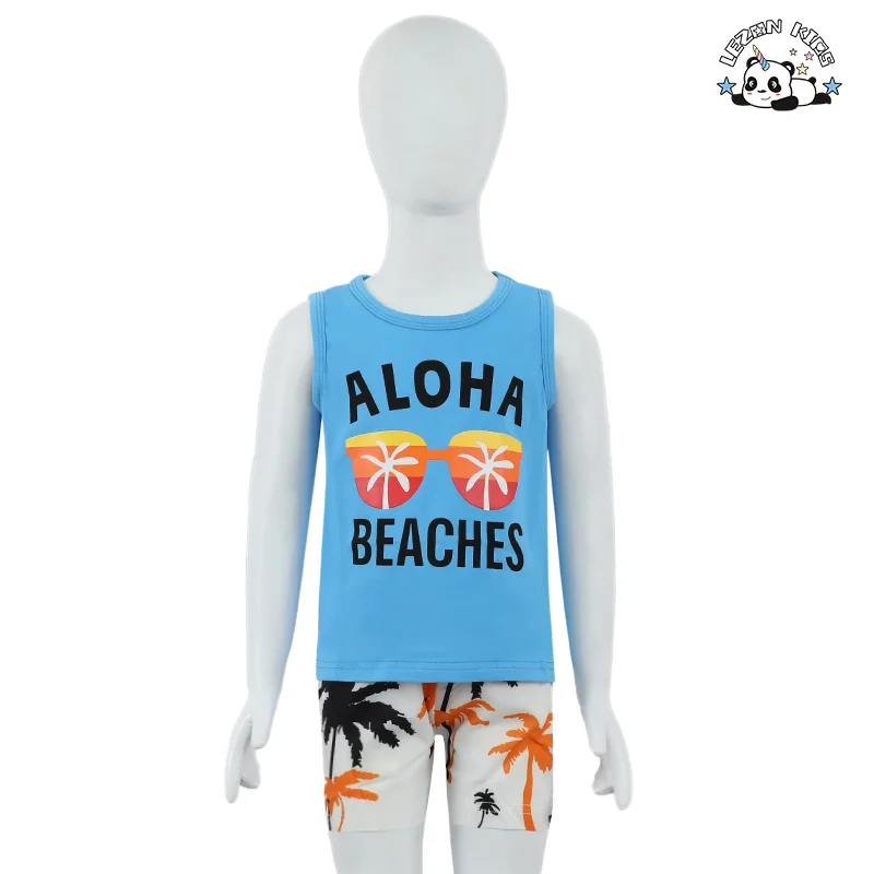 LEZONKIDS - 2024 Hot Sale Seaside Printed T-Shirt&Shorts 2Pcs Little Boy Outfits Summer Clothes Suit Boys Shorts Set